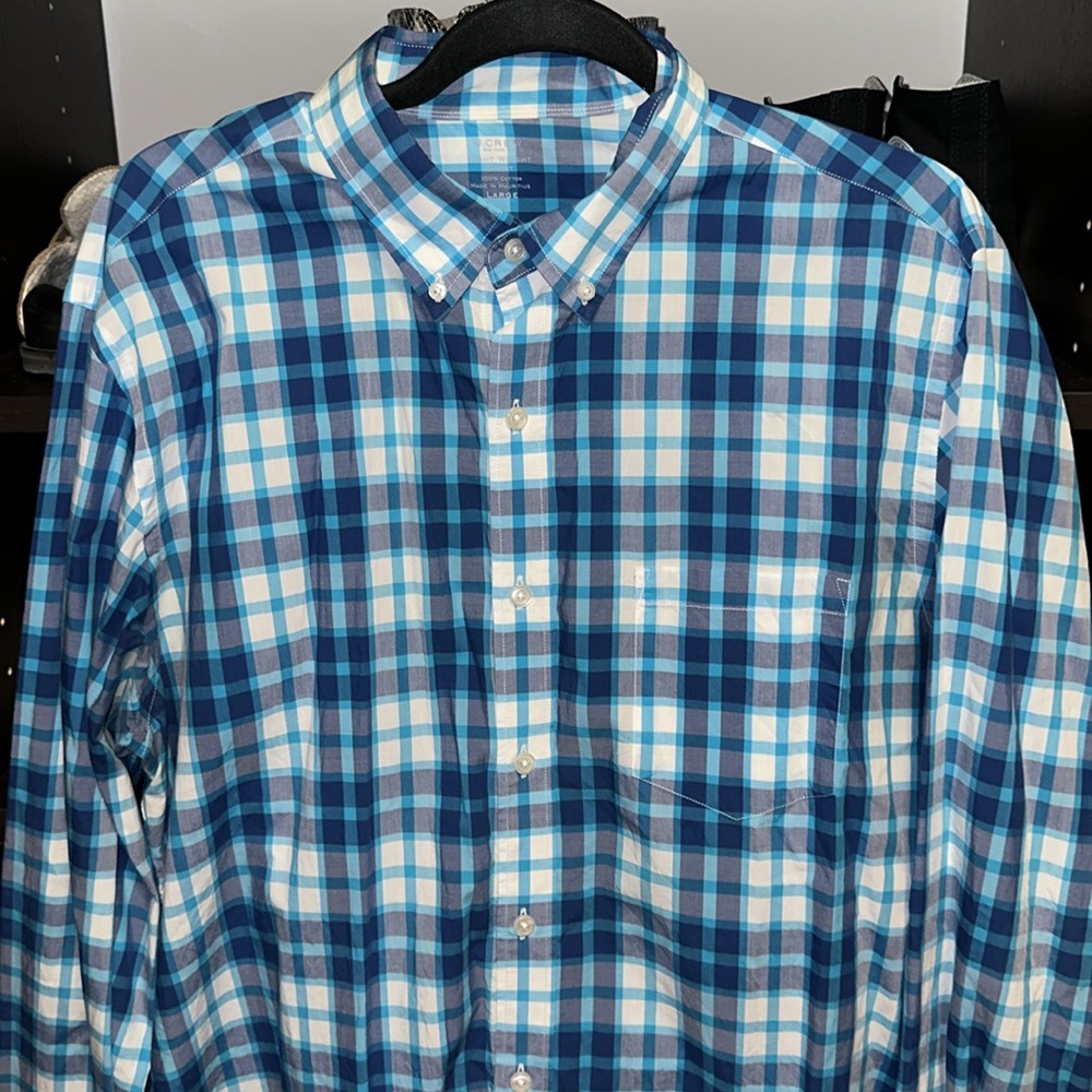 J. Crew Men's Blue Plaid Light Weight Button Down